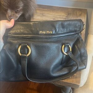 Miu Miu Black Pebbled Leather Shoulder Bag with Gold Hardware